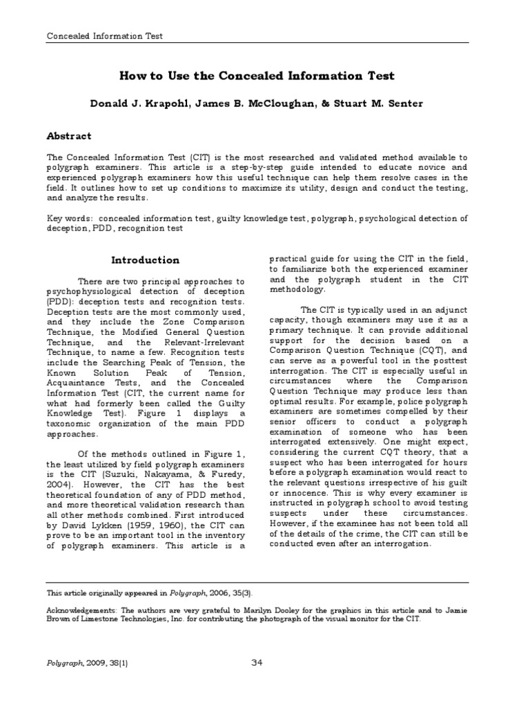 Guide to the Concealed Information Test | PDF | Polygraph | Crime Scene