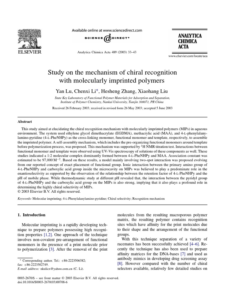 Study On The Mechanism of Chiral Recognition | PDF