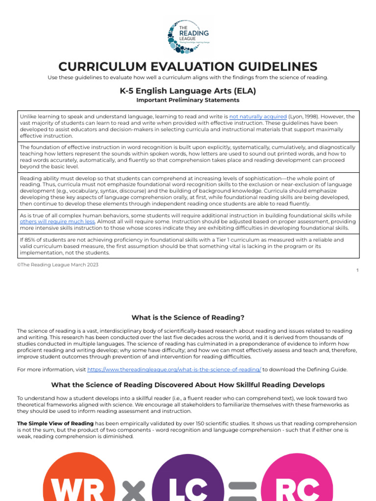 The Reading League Curriculum Evaluation Guidelines 2023 | PDF ...