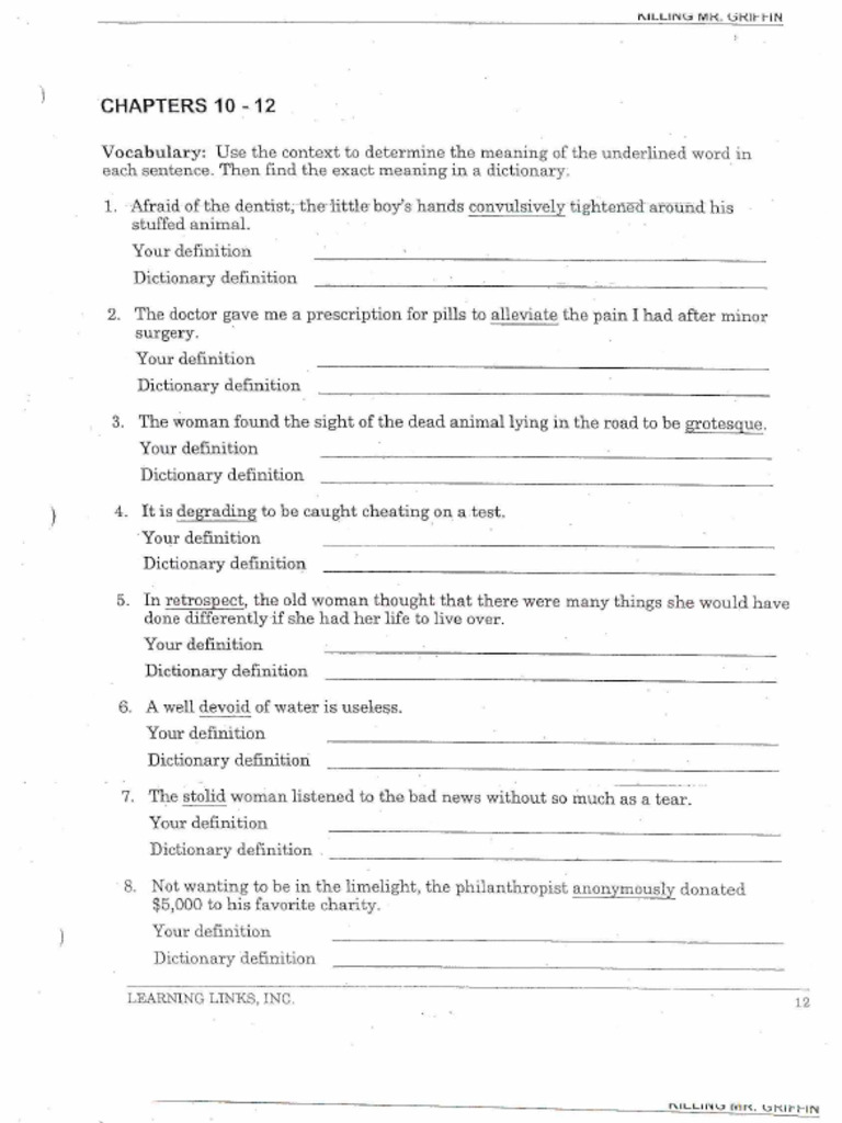 Killing Mr. Griffin Novel Studies Activities Removed PDF