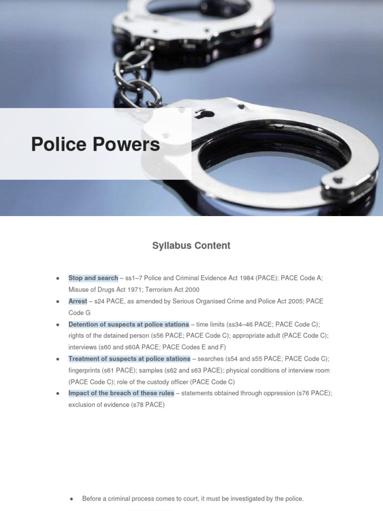 Police Powers | PDF | Arrest | Reasonable Suspicion