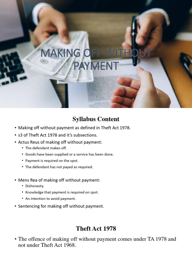 Making Off Without Payment Explained | PDF | Theft | Dishonesty