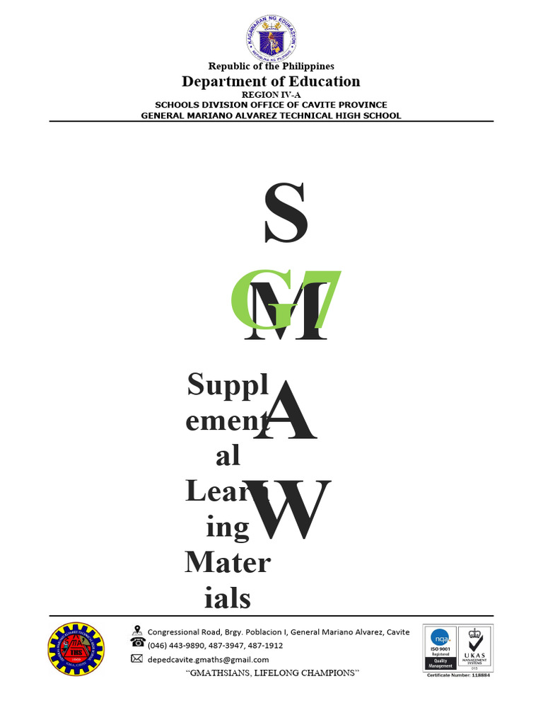 Grade 7 Shielded Metal Arc Welding (SMAW) Supplementary Learning