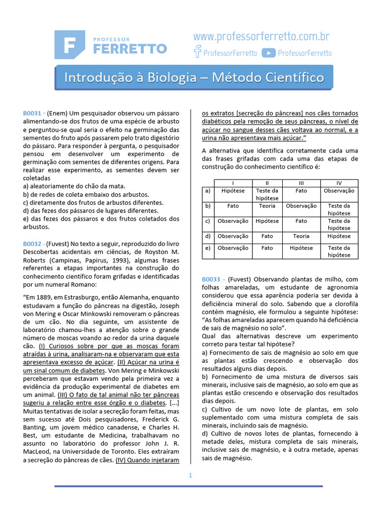 Introdução ao Método Científico em Biologia | PDF | Science | Método ...