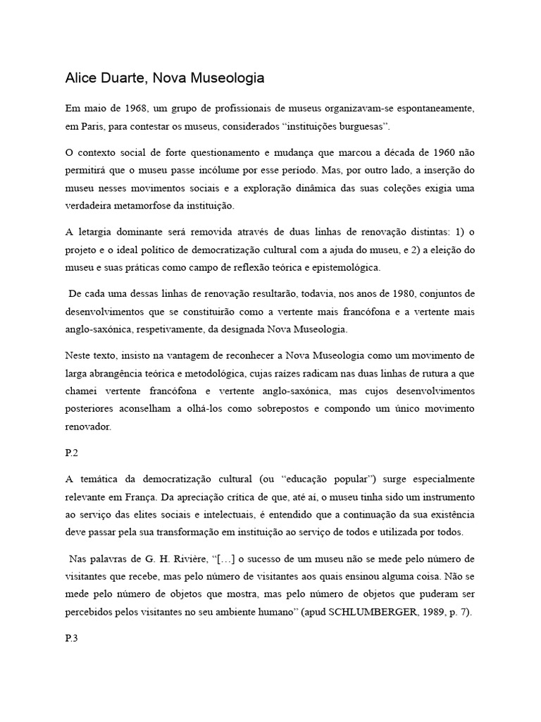Nova Museologia e Alice Duarte | PDF | Museologia | Museu