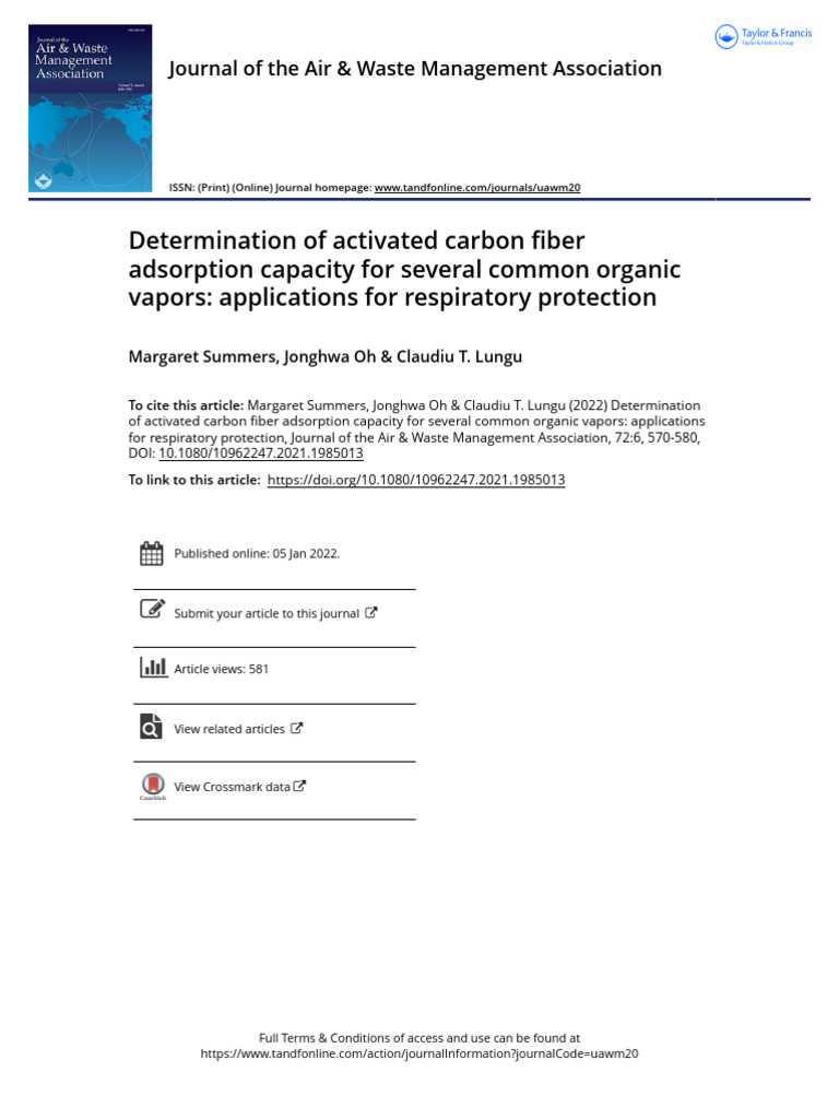 Determination of Activated Carbon Fiber Adsorption Capacity For Several ...