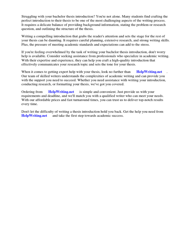 Bachelor Thesis Introduction Example | PDF