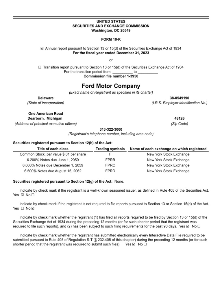 Ford 2023 Annual Report (10-K) | PDF | Ford Motor Company | United ...