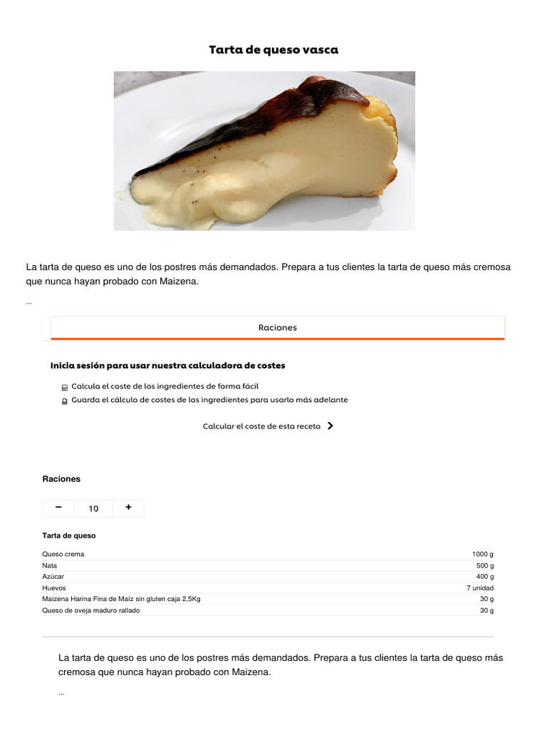 Receta de Tarta de Queso Vasca | PDF | Tarta de queso | Postres