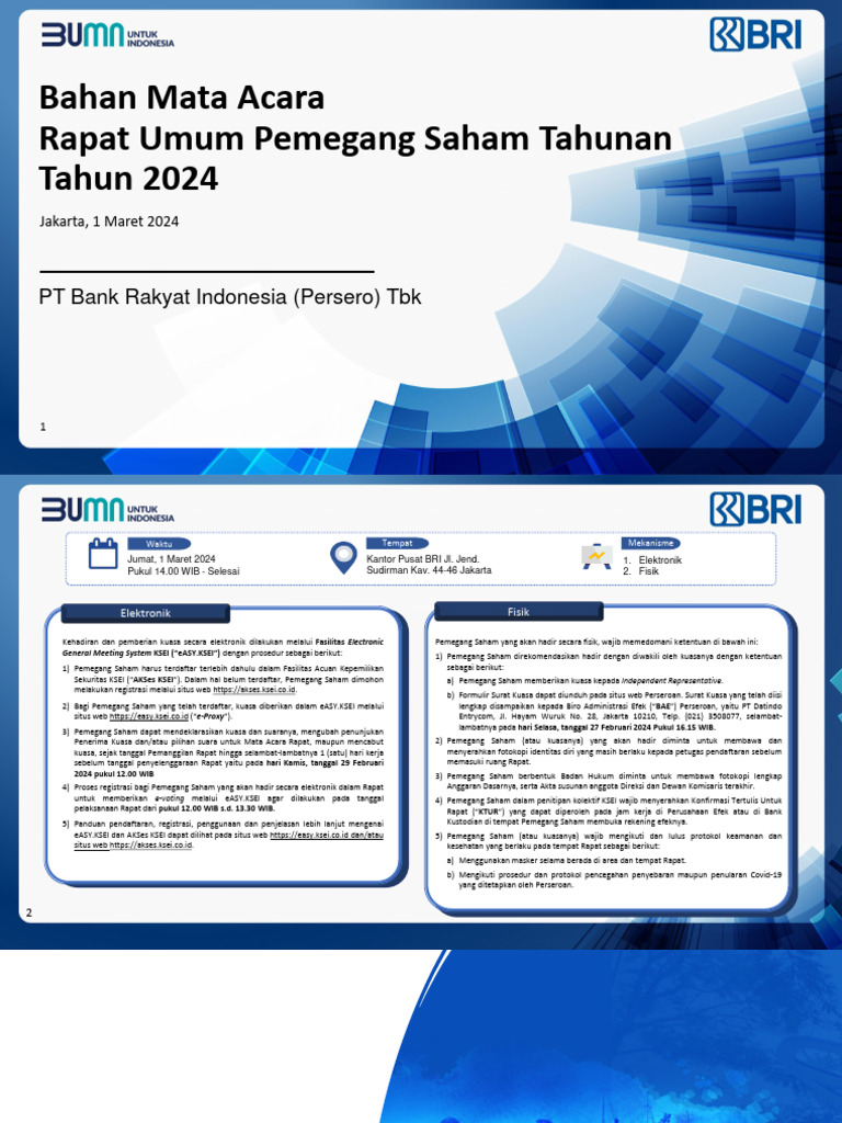 RUPS Tahunan BRI 2024: Panduan dan Agenda | PDF | Bisnis | Hukum