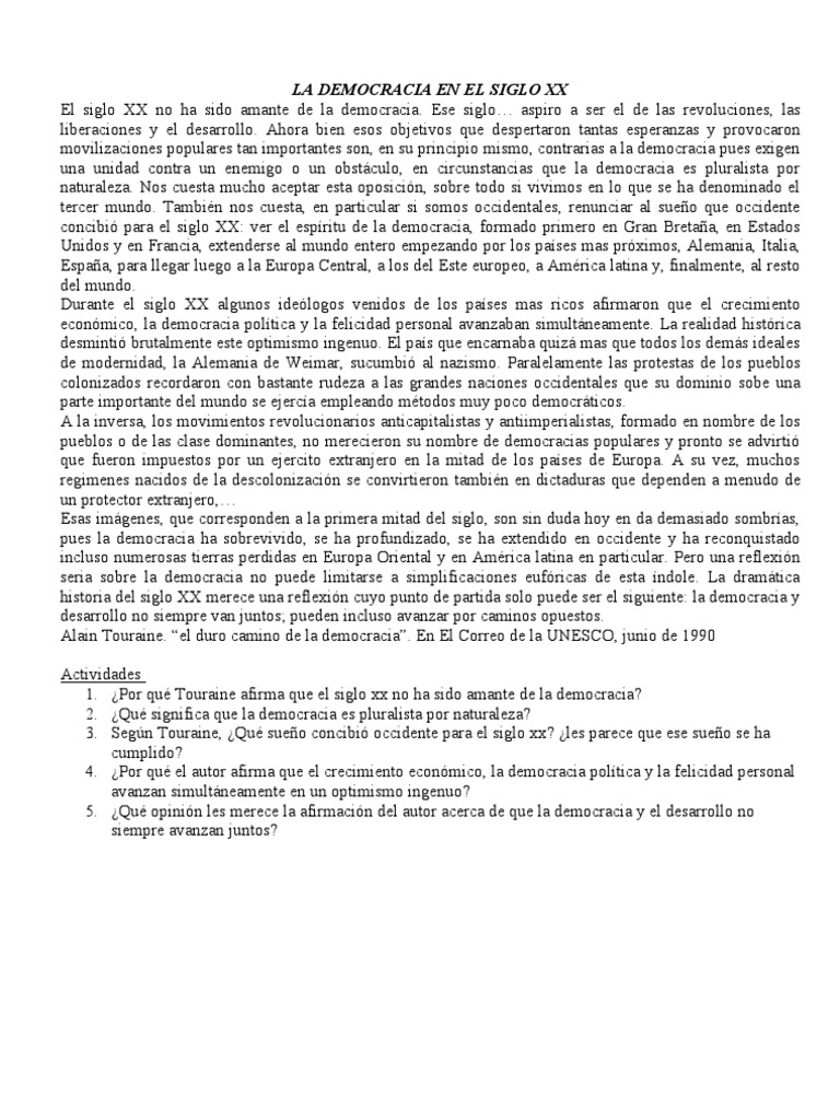 La Democracia en el Siglo XX: Retos y Realidades | PDF | Mundo ...