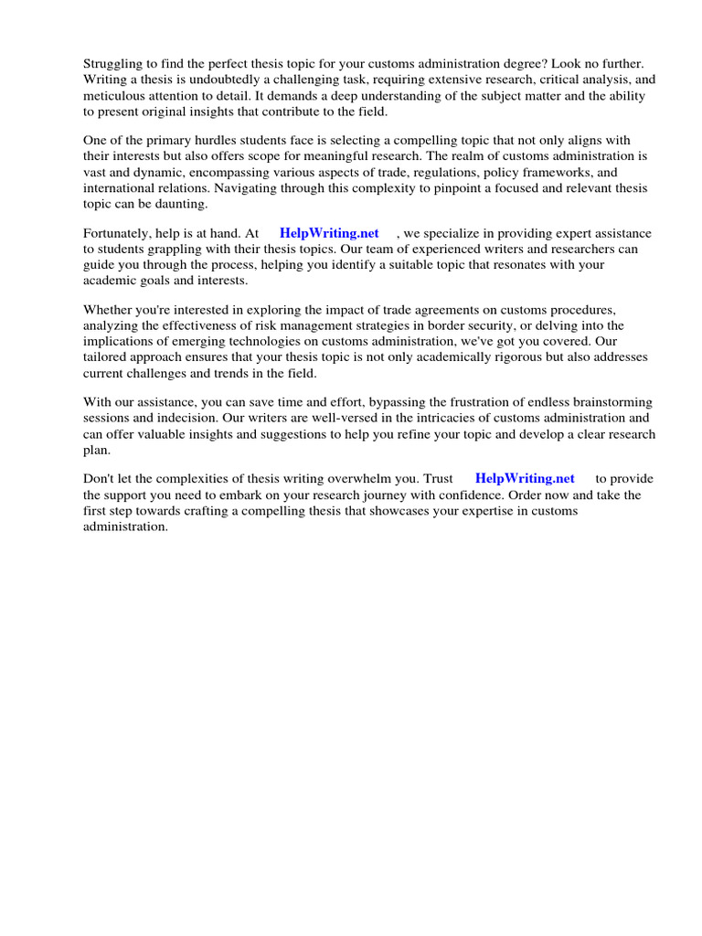 Thesis topics for customs administration pdf