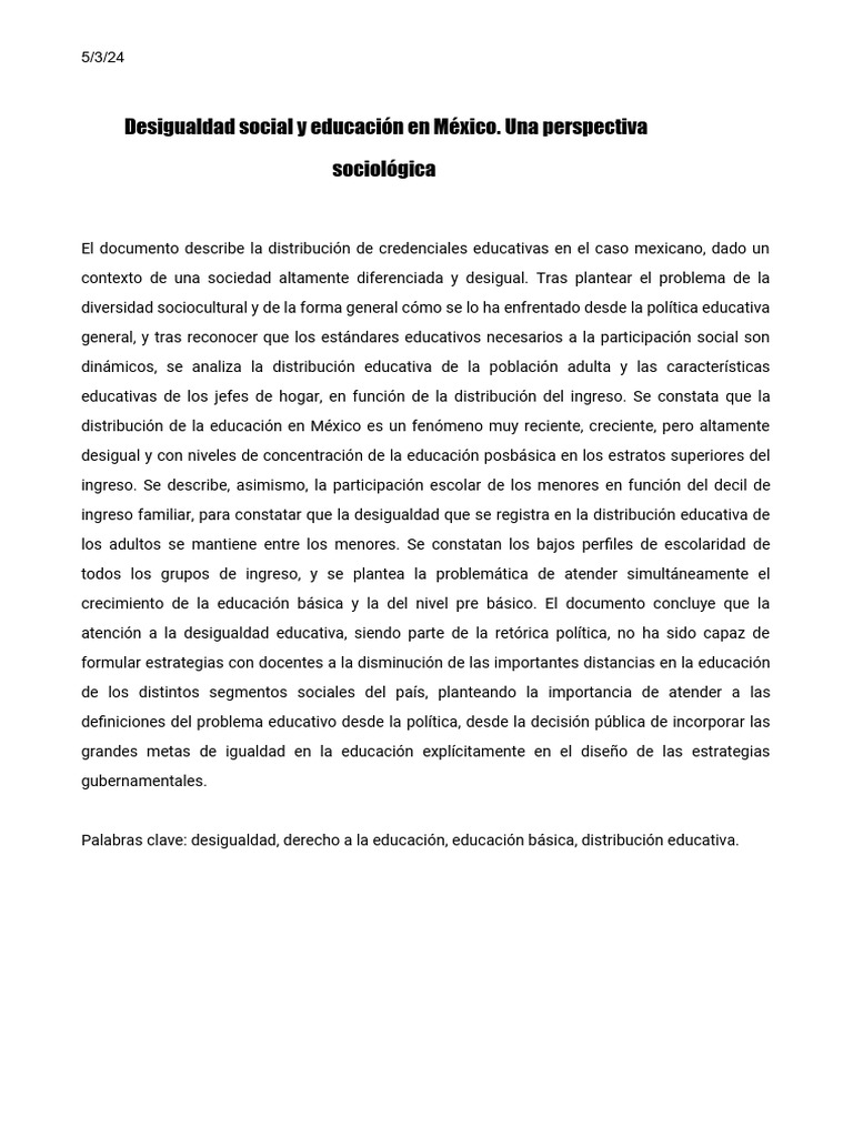 Desigualdad educativa en México: análisis sociológico | PDF ...