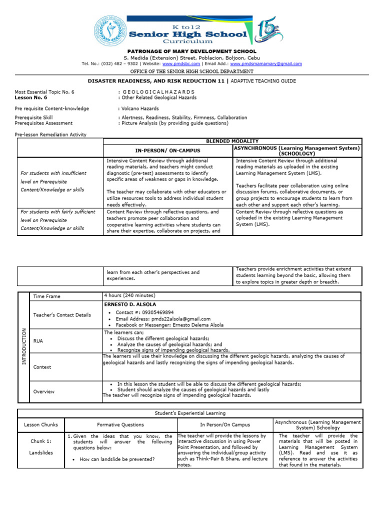 ATG-Disater Readiness and Risk Reduction-LESSON6 | PDF | Learning ...