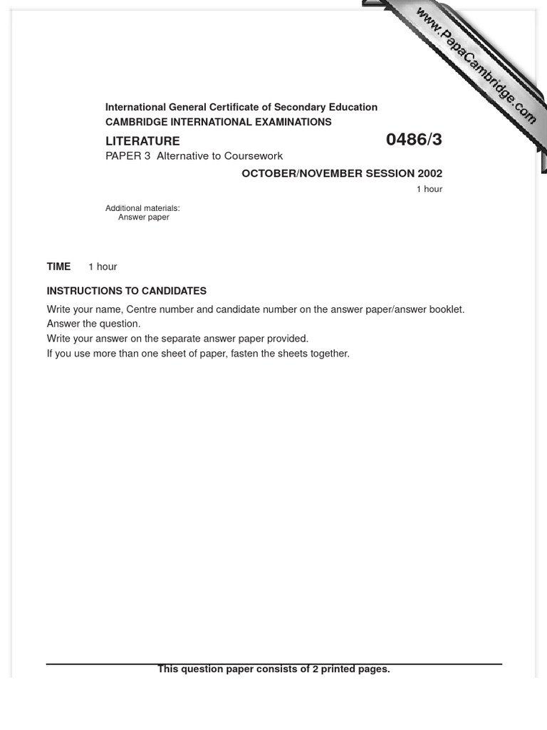 Past Papers - IGCSE - English Literature 0486 - 2002 - 2002 Nov | PDF