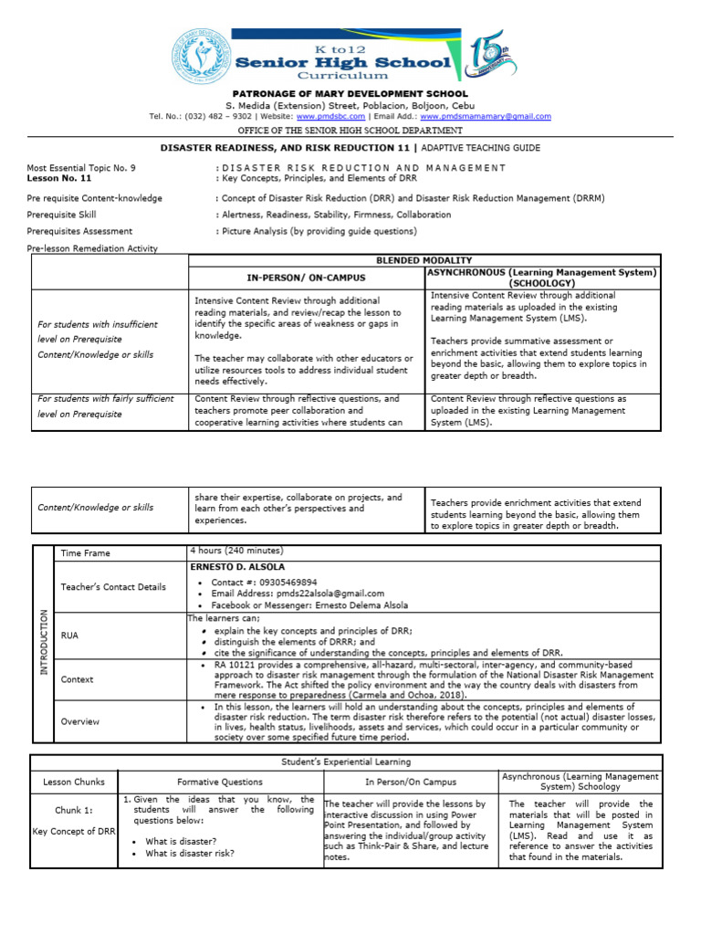 ATG-Disater Readiness and Risk Reduction-LESSON11 | PDF