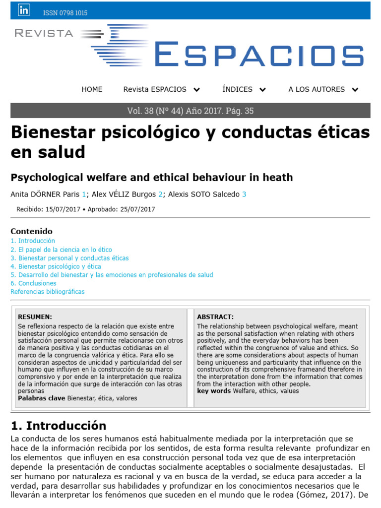 Bienestar Psicológico y Conductas Éticas en Salud - Removed | PDF ...