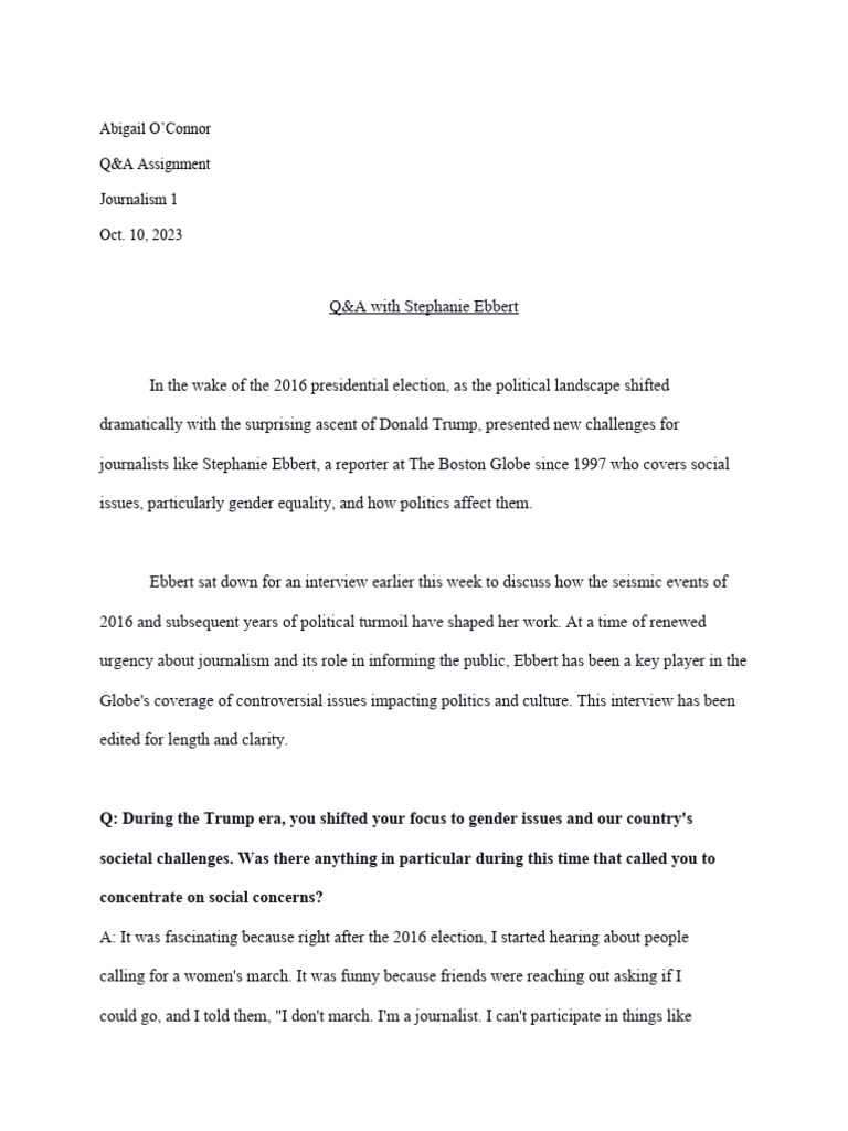 Interview with Journalist Stephanie Ebbert | PDF