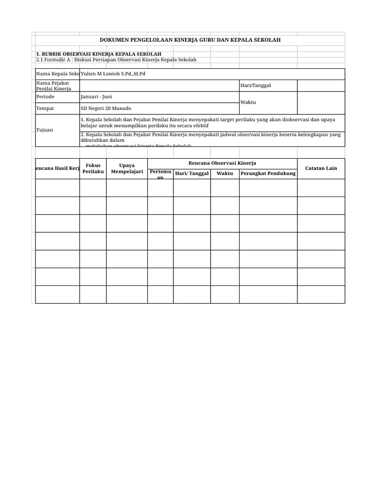 Formulir Observasi Kepala Sekolah Pdf