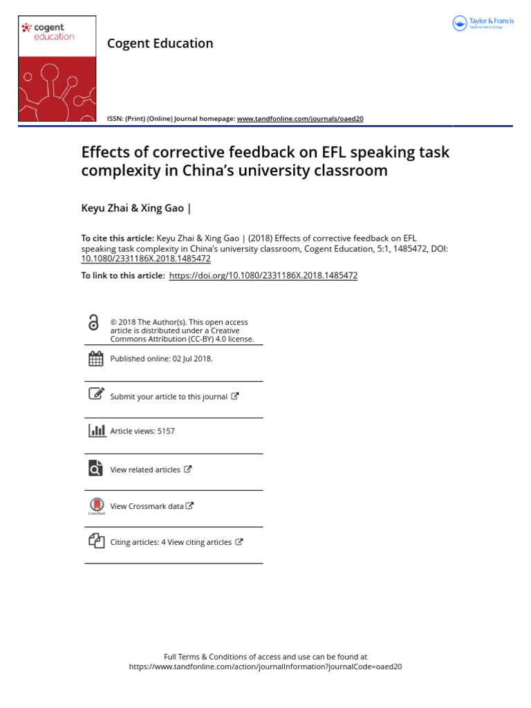Corrective Feedback in EFL Speaking Tasks | PDF | Second Language ...