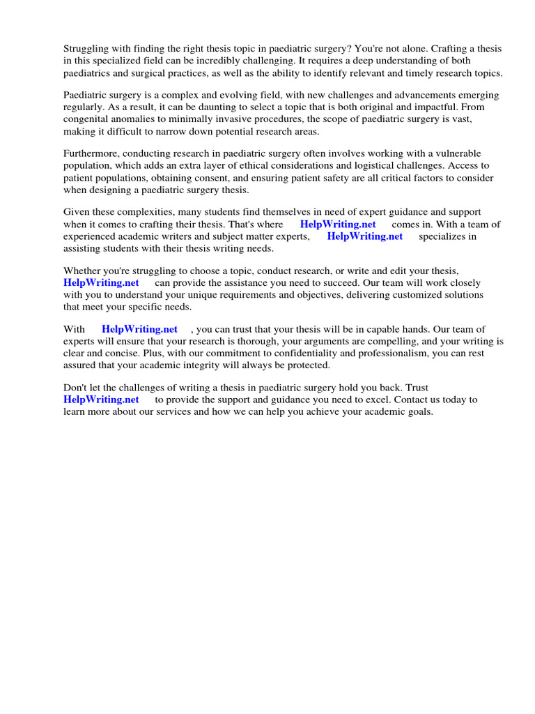 Thesis Topics in Paediatric Surgery PDF Surgery Pediatrics