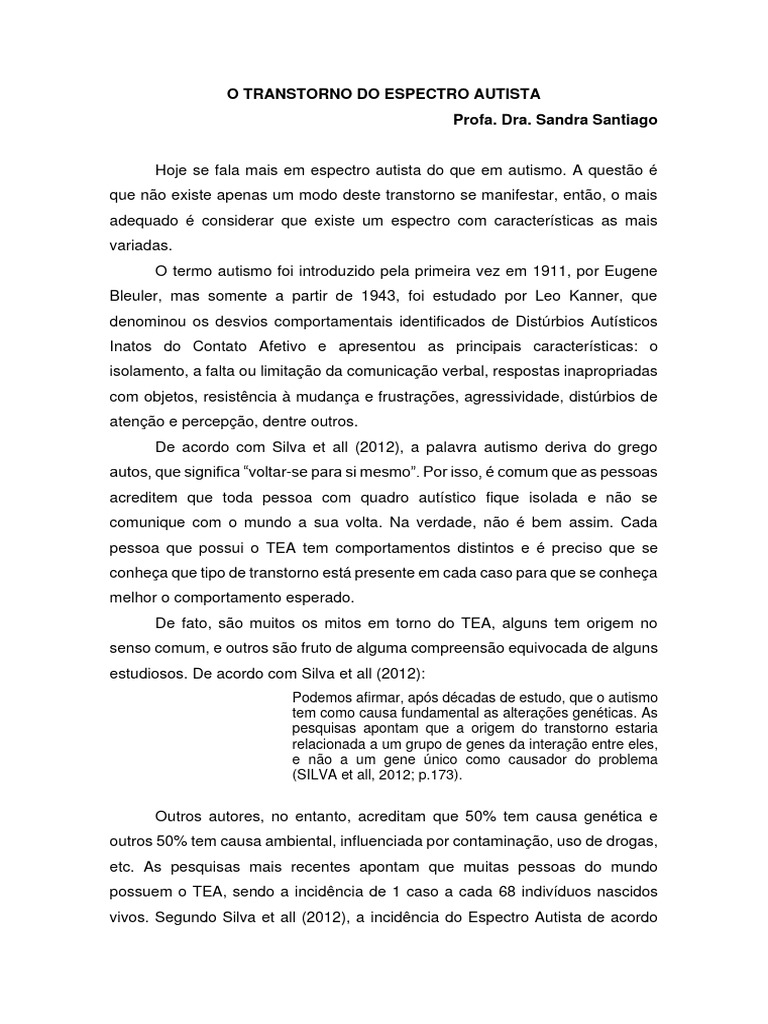 Entendendo o Transtorno do Espectro Autista | PDF | Espectro do autismo ...