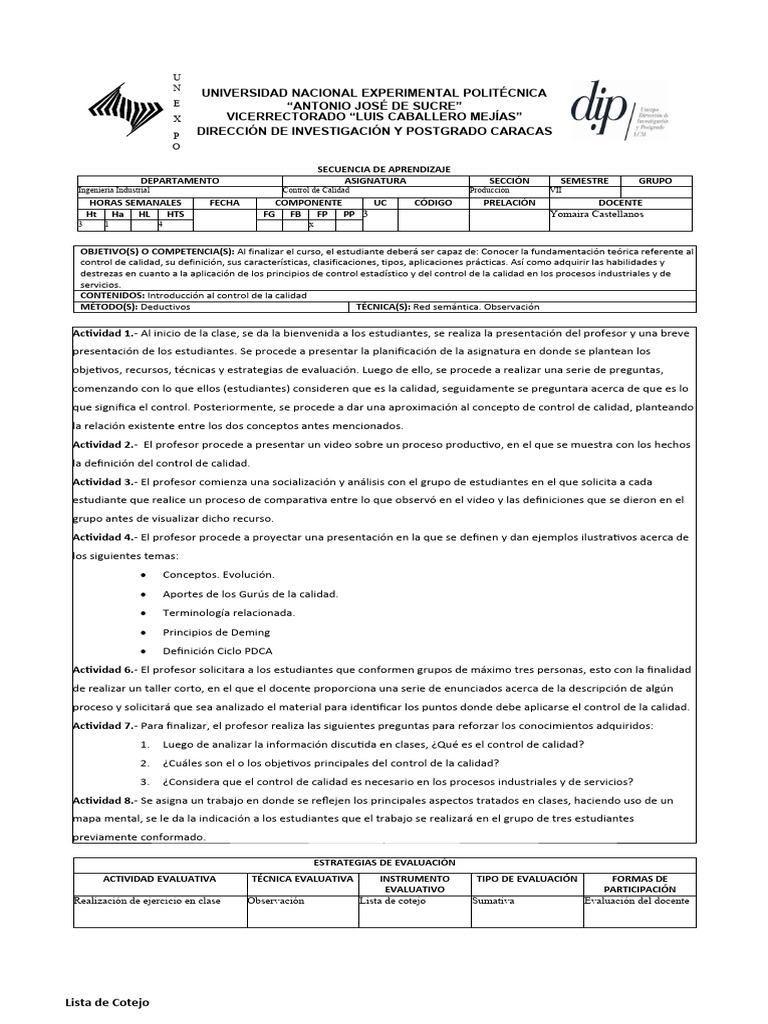 Control de Calidad en Ingeniería Industrial | PDF | Evaluación | Cognición