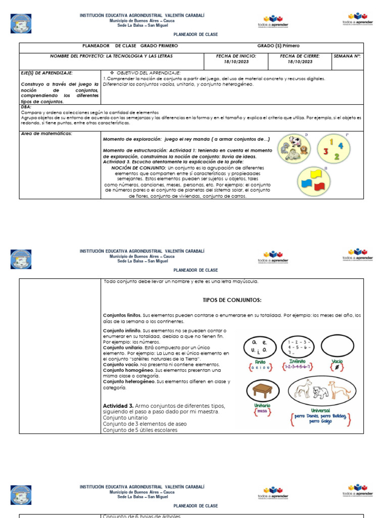 Planeador de Clase: Conjuntos Primer Grado | PDF | Conjunto ...