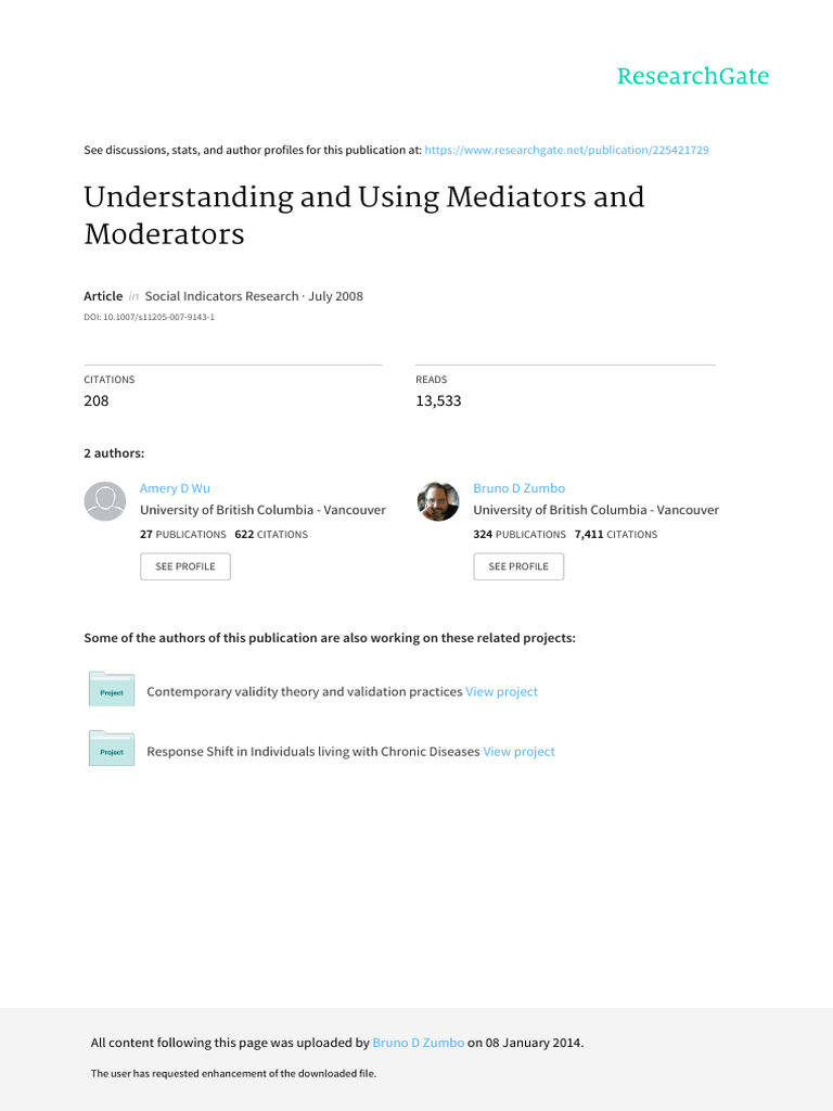 Mediators and Moderators in Research | PDF | Causality | Statistics
