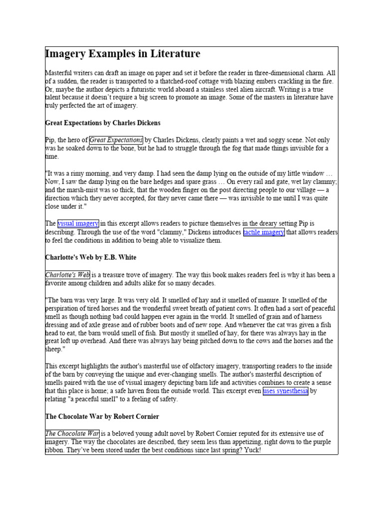 Imagery Examples in Literature Download Free PDF The Great Gatsby Great Expectations
