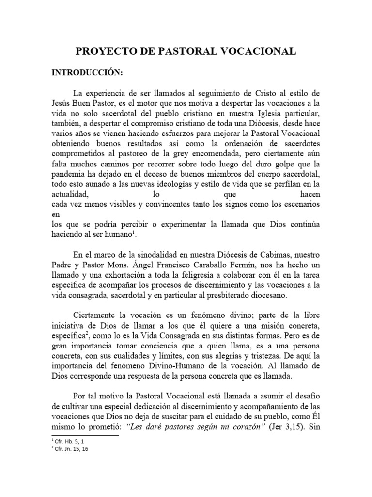 Proyecto de Pastoral Vocacional | PDF | Sacerdote | Iglesia Católica