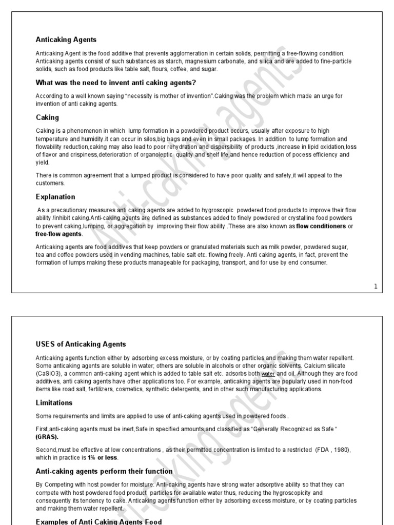 Anti Caking Agents Salt Chemical Substances