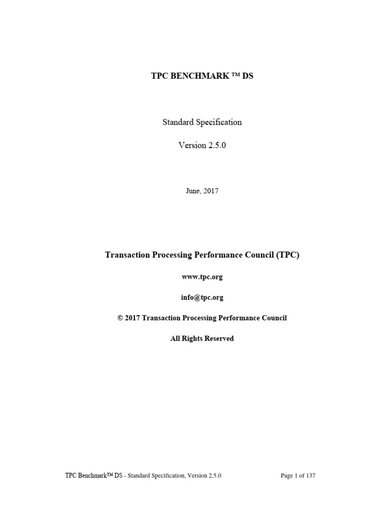 TPC-DS v2.5.0 | PDF | Databases | Data Warehouse