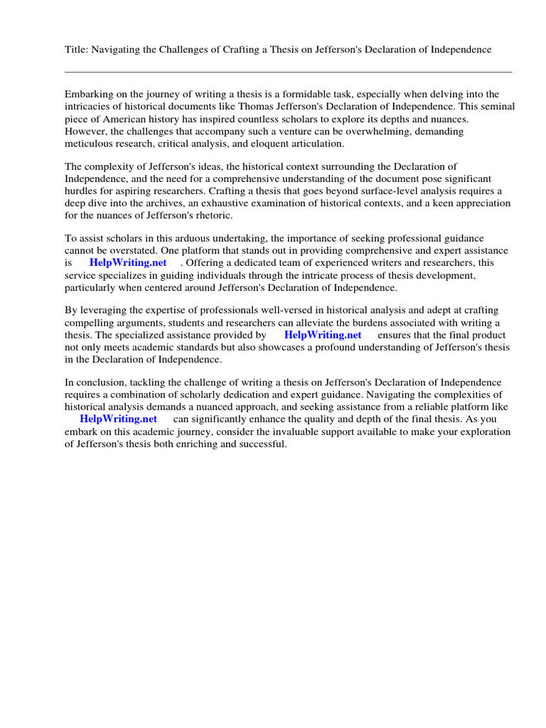 thomas jefferson and the declaration of independence essay