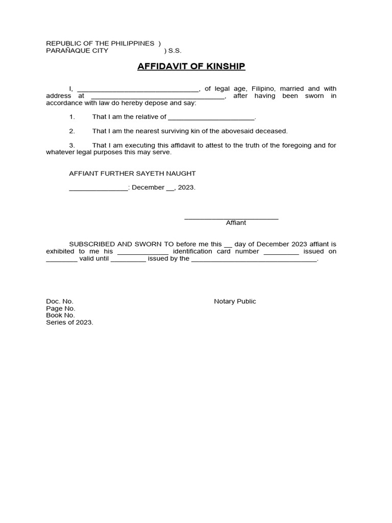 Affidavit of Kinship FORM PDF