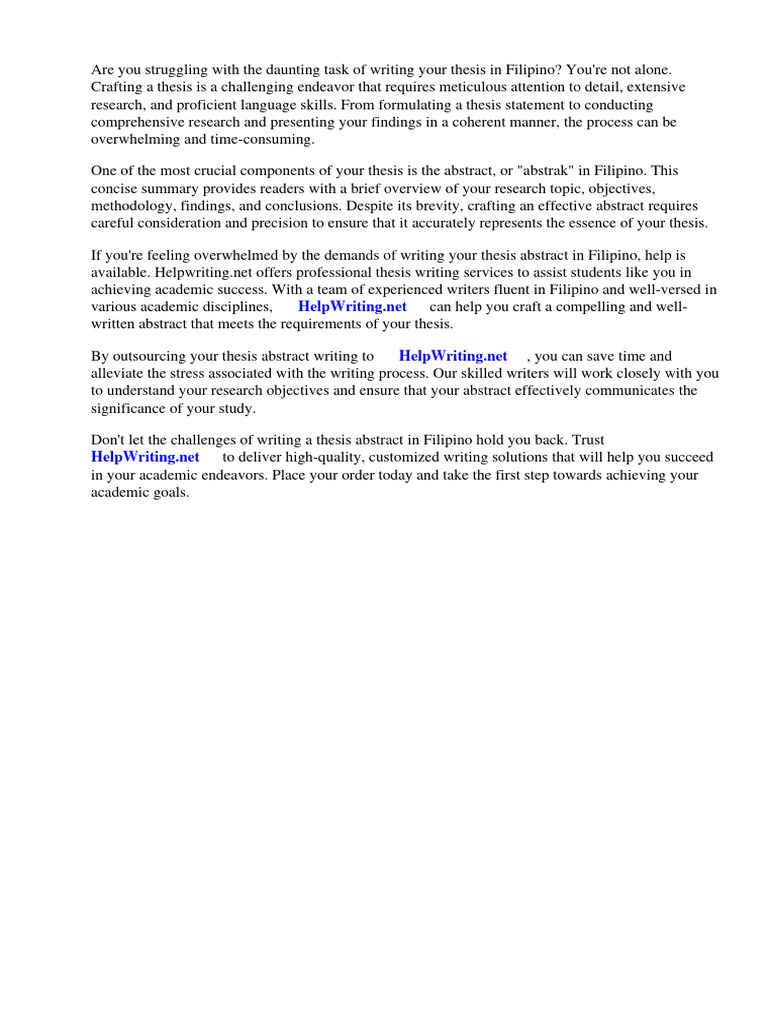 Halimbawa Ng Abstrak Ng Thesis Sa Filipino | PDF | Tagalog Language