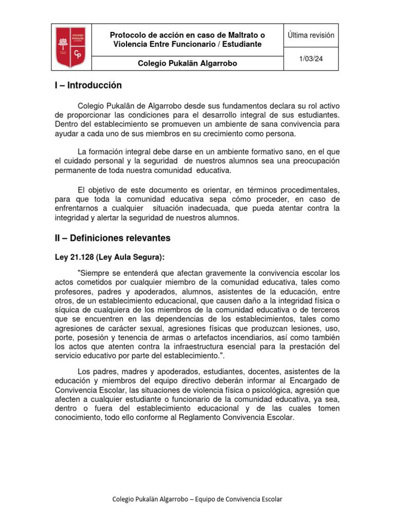 Protocolo de Maltrato Escolar en Pukalän | PDF | Abuso infantil | Violencia