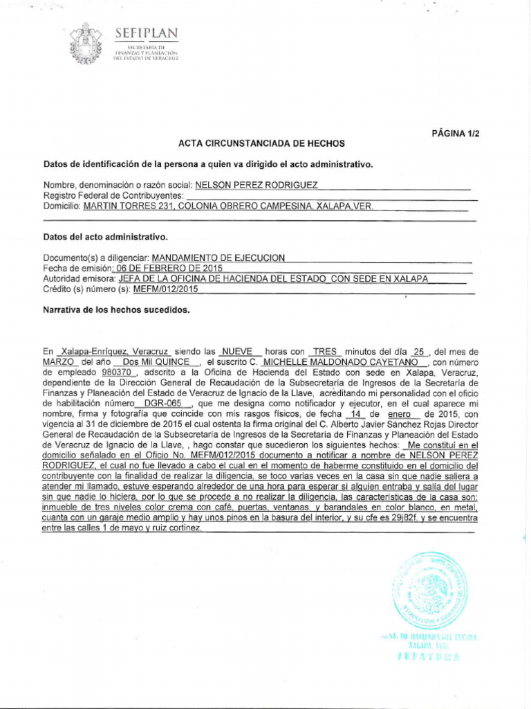 Acta Circunstanciada de Hechos 25 Mar 20154 | PDF