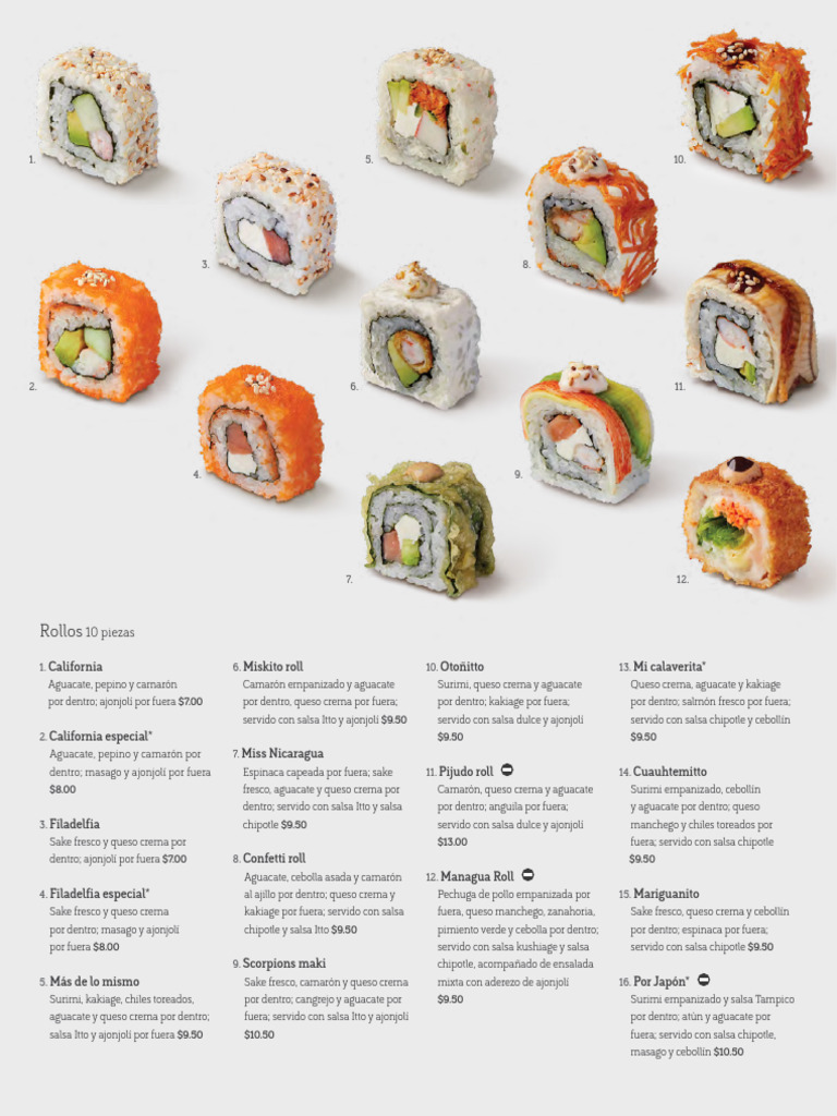 Rollos: 10 Piezas | PDF | Cocina occidental | Ingredientes de comida