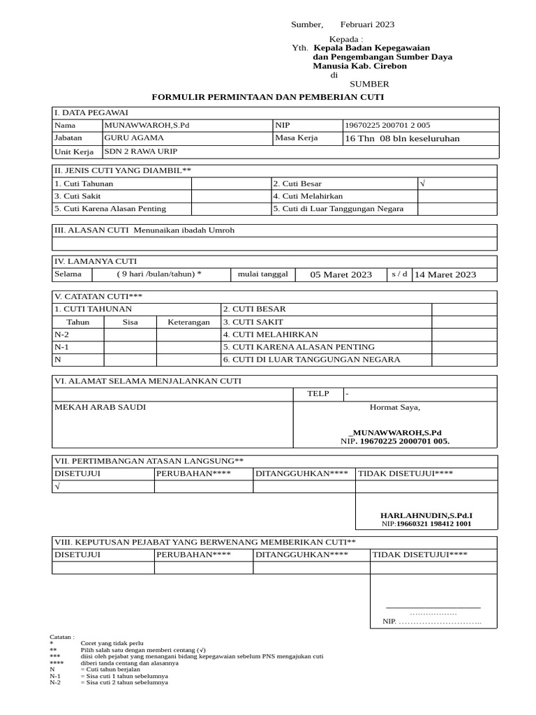 Formulir Cuti Pdf