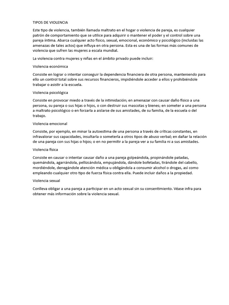 Tipos de Violencia | PDF | Relaciones personales, crianza y desarrollo ...