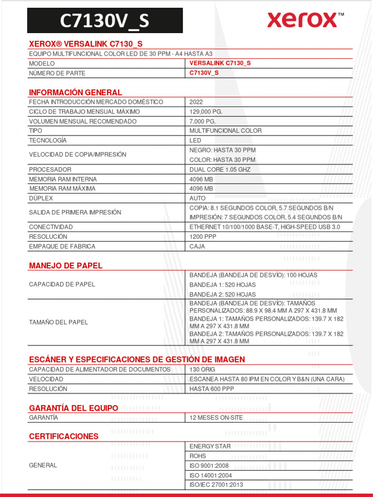 Versalink C7130 - S C7130V - S | PDF | Hardware de la computadora ...