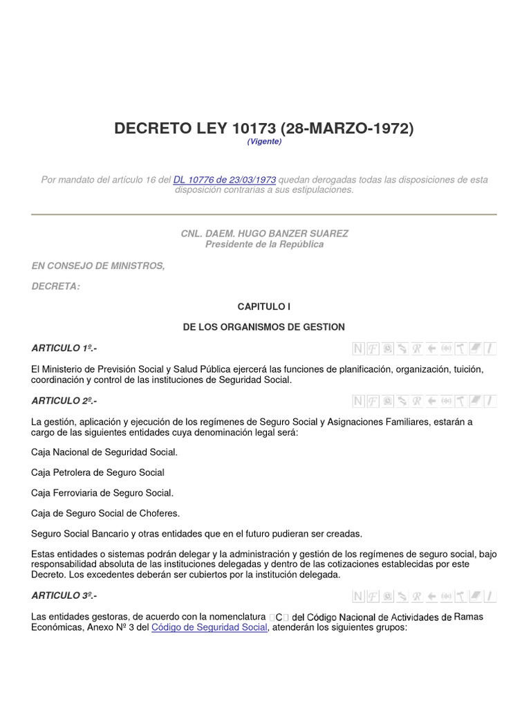 Decreto Ley 10173: Seguridad Social | PDF | Bienestar | Seguro