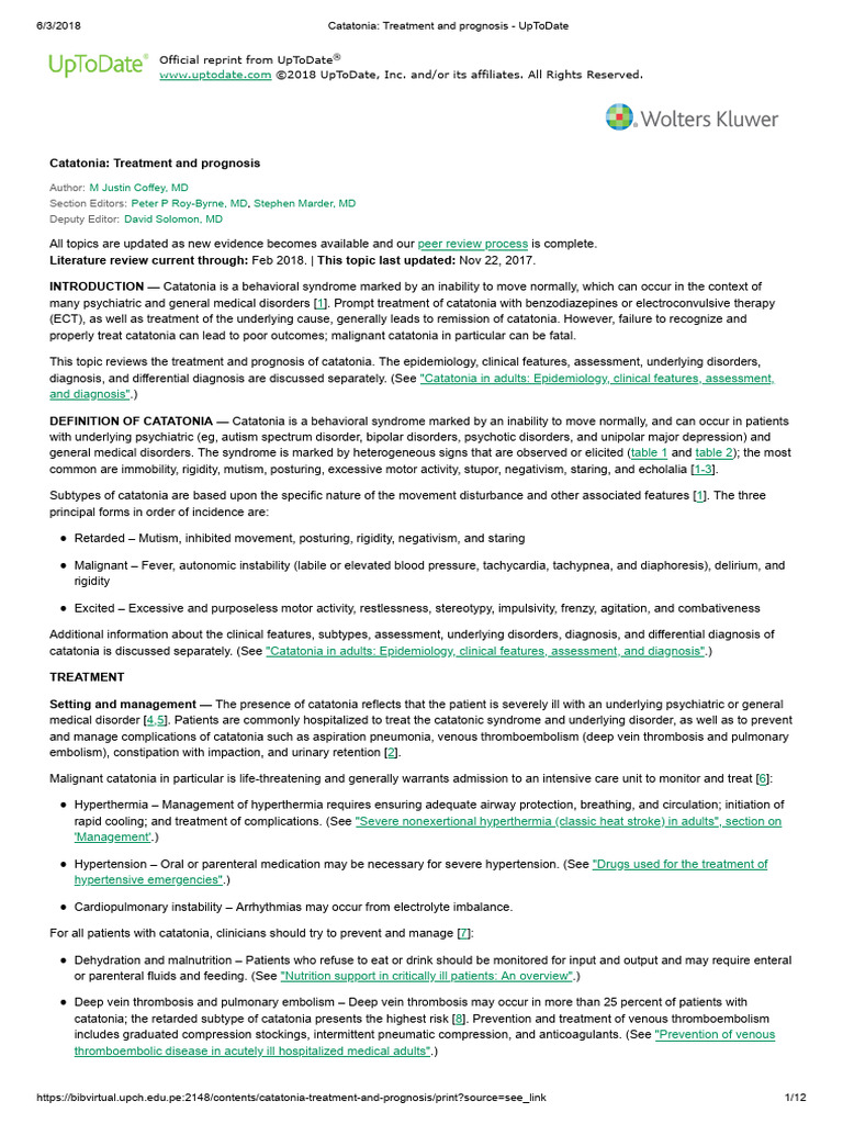 CATATONIA TREATMENTS intelligence overview