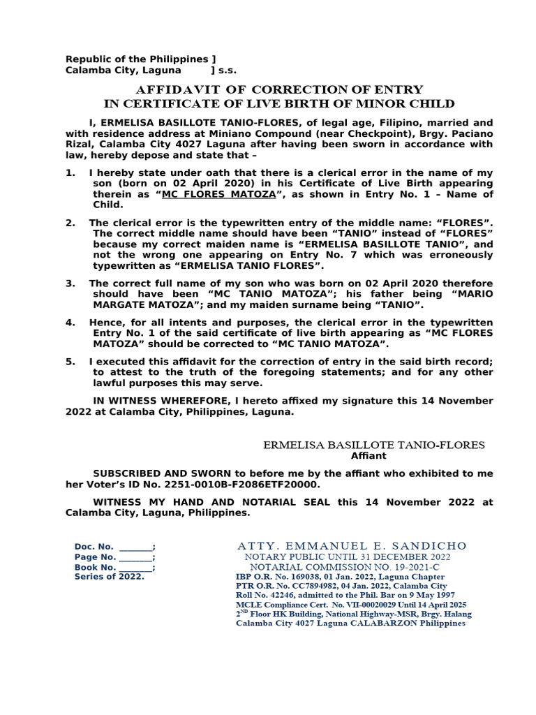 Image showcasing Affidavit for Birth Certificate Correction | PDF | Affidavit | Evidence
