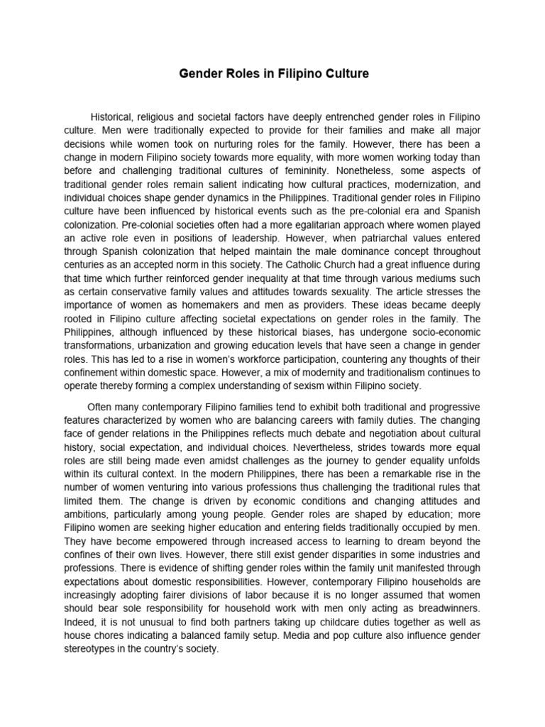 Evolving Gender Roles in Filipino Culture | PDF | Gender Role | Gender