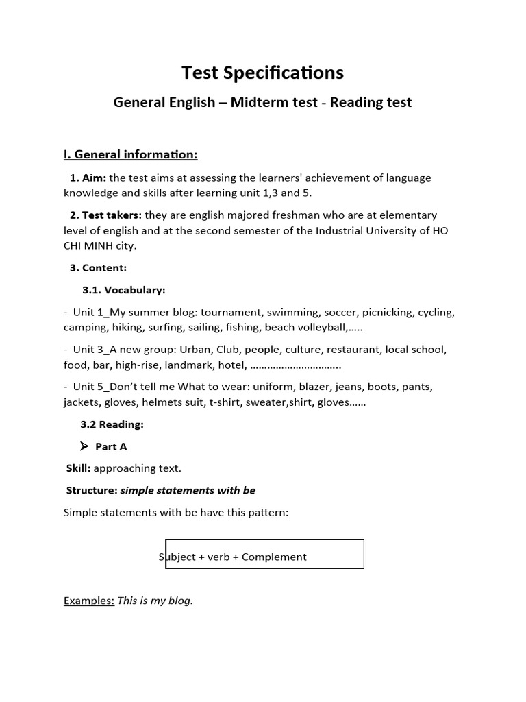 Test Specifications | PDF