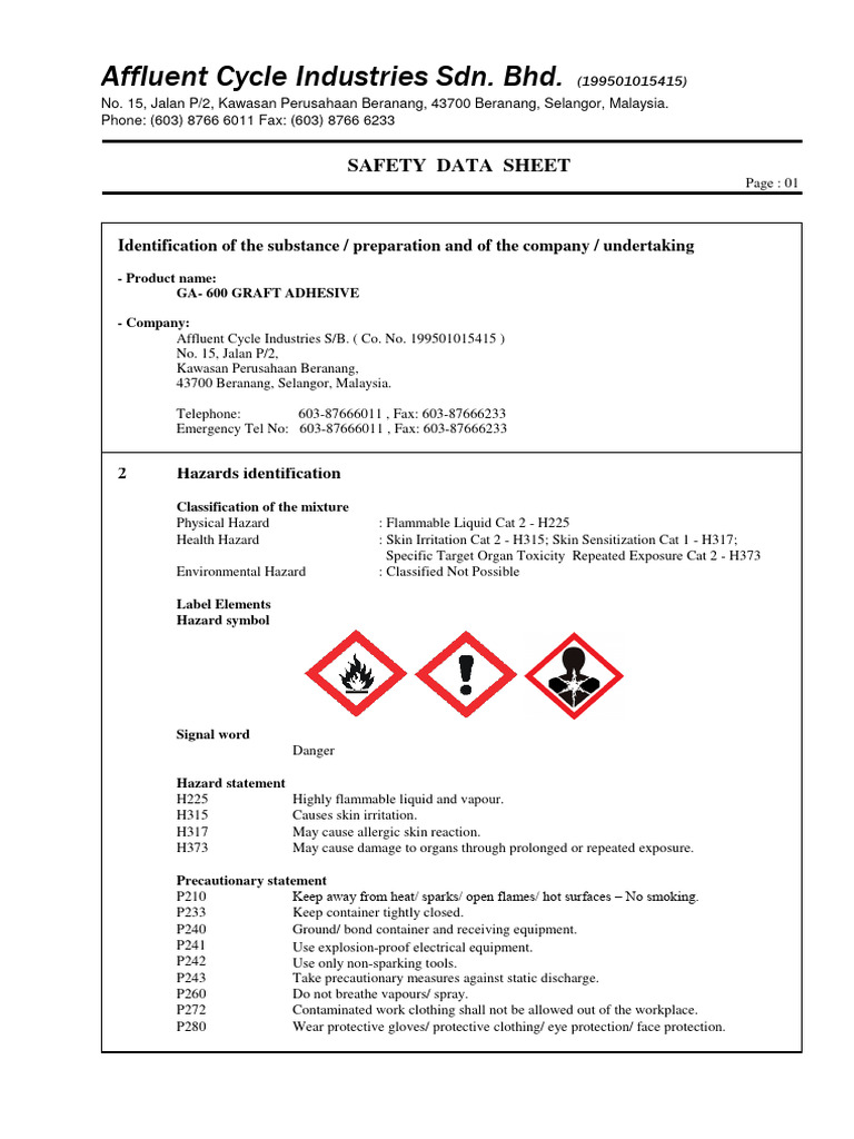 GA-600 (R5) Sds | Download Free PDF | Dangerous Goods | Personal ...