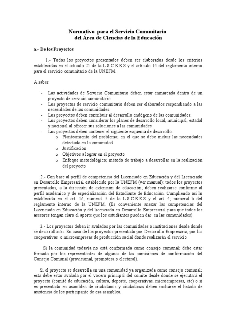 Normativa para Proyectos de Servicio Comunitario | PDF | Cooperativa ...