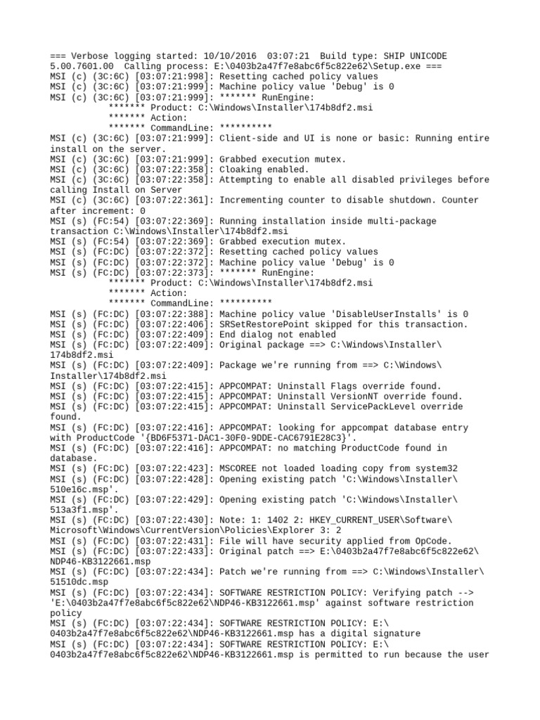 MSI Installation Log Analysis | PDF | Windows Registry | Computing ...